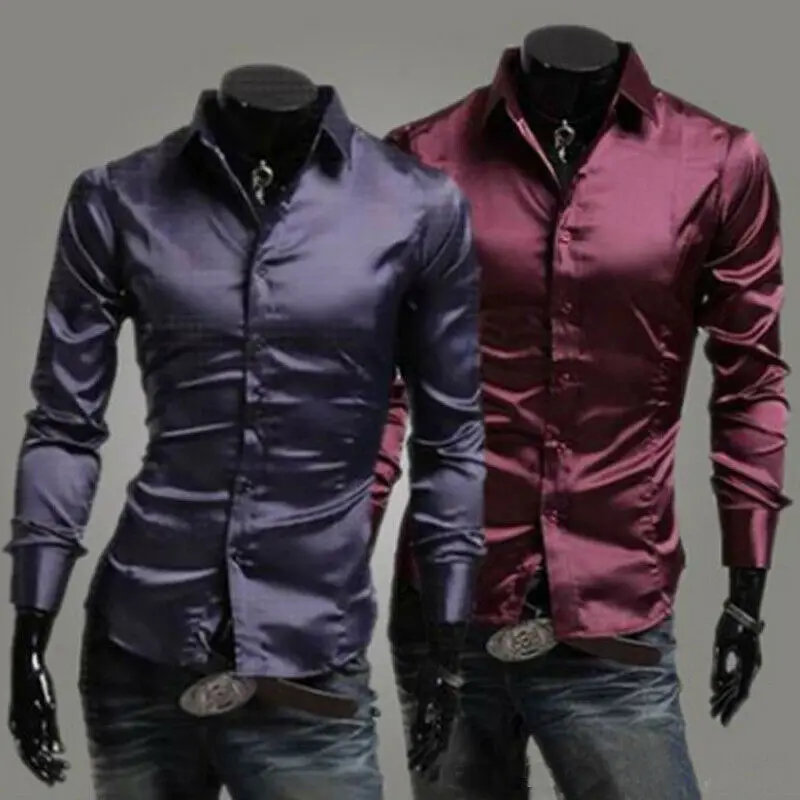 Мужская шелковая рубашка с длинным рукавом Повседневная Свободная Классическая