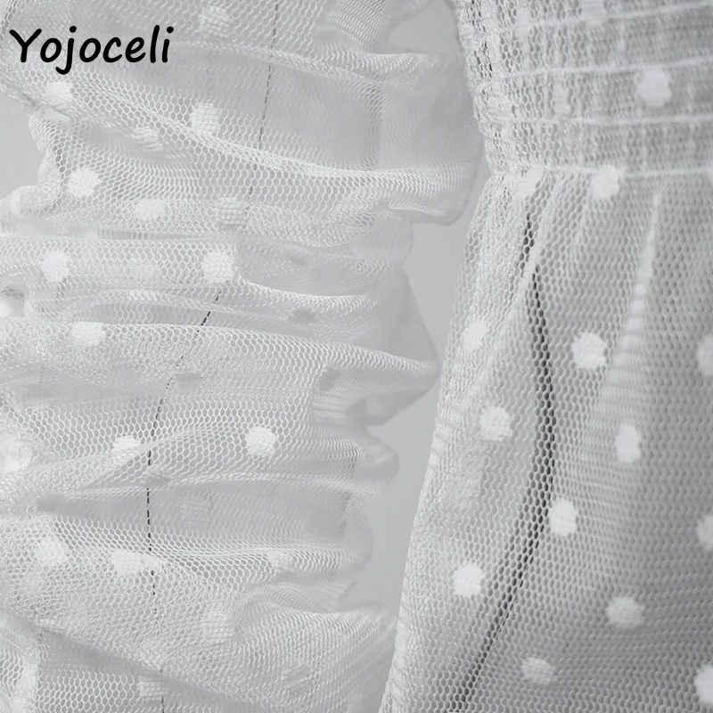 Yojoceli Весна-осень 2019 кружевное платье в горошек женские блузки рубашки Длинные