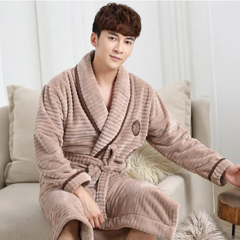 Warm Winter Flannel Men Bathrobe Women Autumn Thick Velvet Coral Fleece Bath Robes Couple Luxury Belt Sleepwear Nightgown