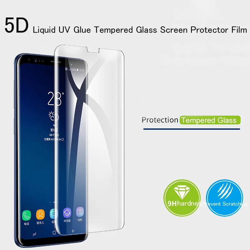 Прозрачное УФ закаленное стекло для Samsung Note 9 8 S9 S8 S7 Edge 5D полное жидкое Защитное