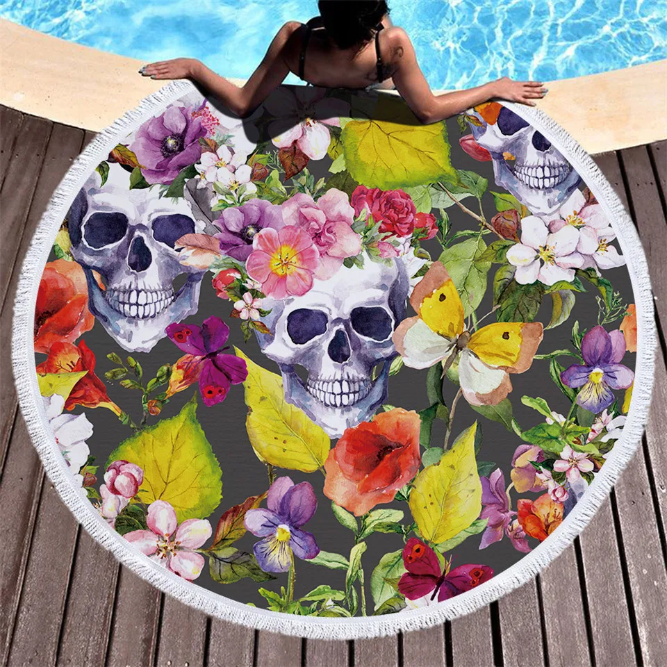 Мягкая коллекция черепа круглое пляжное полотенце с кисточкой коврик для йоги
