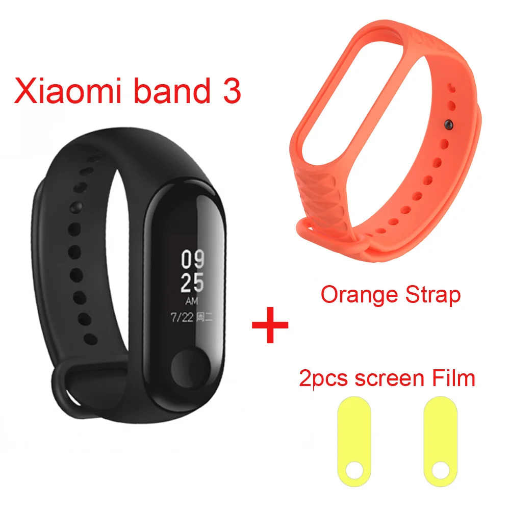 add orange strap Xiaomi mi Band 3 умный браслет на запястье фитнес-трекер 0,7" OLED сенсорный экран 50 м водонепроницаемый mi Band 3 Смарт-часы - Цвет: add orange strap