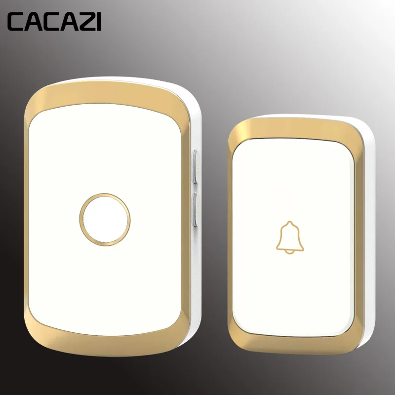 gold1x1 Беспроводной дверной звонок CACAZI, водонепроницаемый, переменный ток, 110-220 В, Wifi, цифровой аккумулятор, кнопка 36 мелодий, 4 громкости, беспроводной, домашний, дверной звонок - Цвет: gold1x1