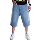 Мужские свободные джинсовые шорты в стиле хип-хоп, светло-голубые летние шорты до икры, хип-хоп джинсы большого размера, скейтборд, уличная одежда, Капри