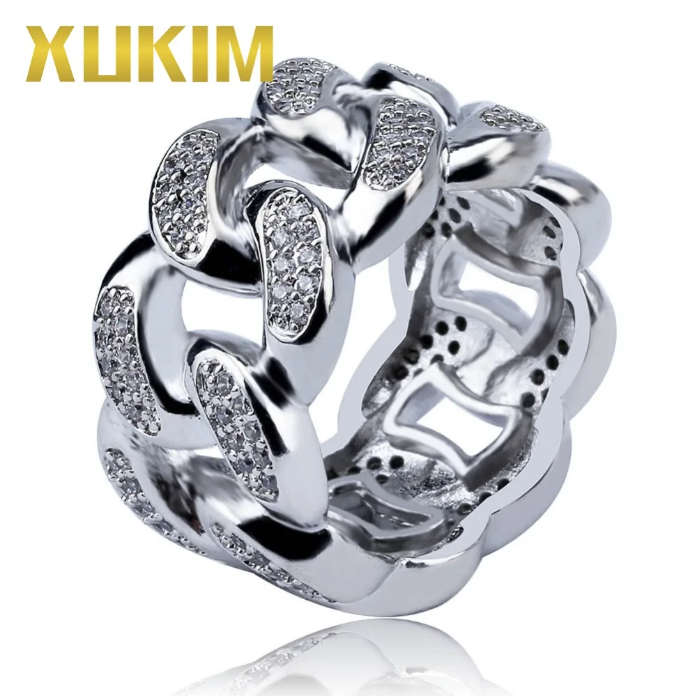 Ювелирные изделия Xukim модное блестящее кольцо из кубинской цепи золотого и
