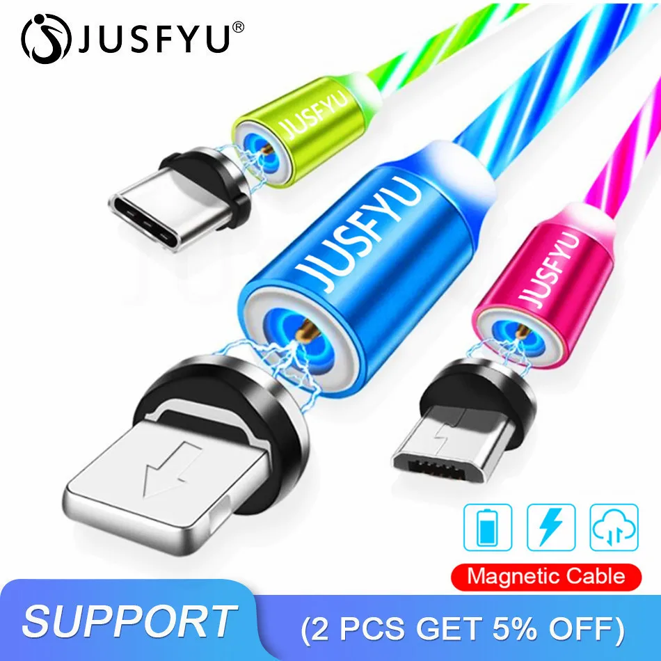 Магнитный кабель со светодиодной подсветкой микро-USB для быстрой зарядки USB C iphone 6