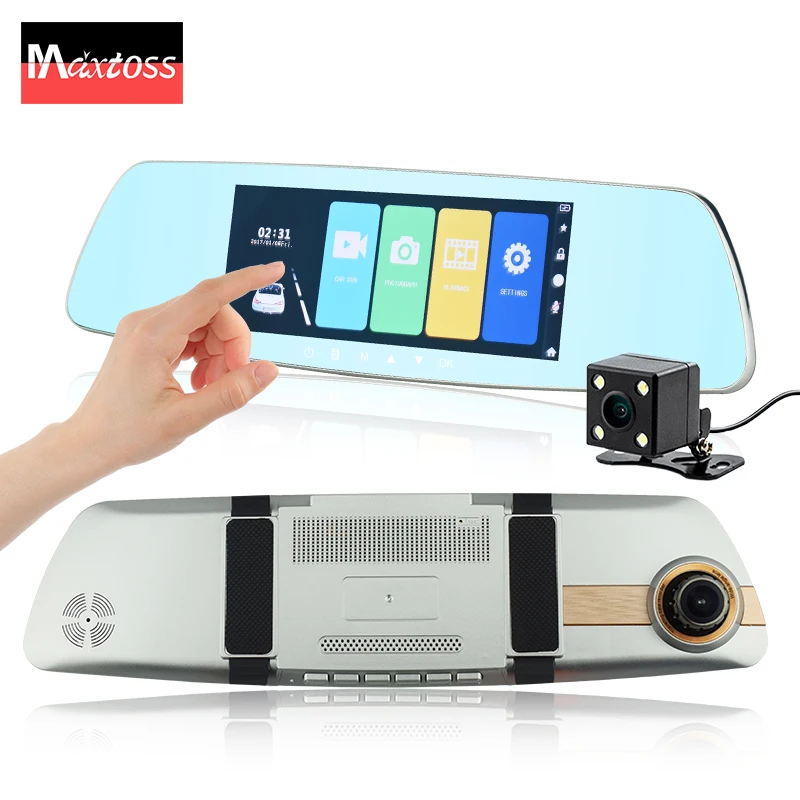 Двойной объектив 7 &quotсенсорный экран Автомобильная камера зеркало заднего вида