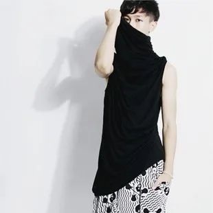 Футболка мужская модная 2016 с высоким воротом ассиметричная забавная в стиле хип