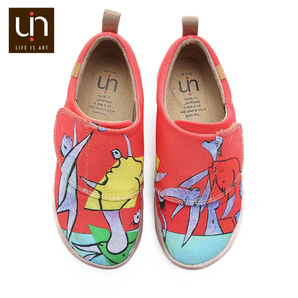 

UIN Beach Game Design Painted Big Kids Casual Shoes Easy Hook & Loop Canvas Sneakers Girls/Boys Soft Flats Children Fashion