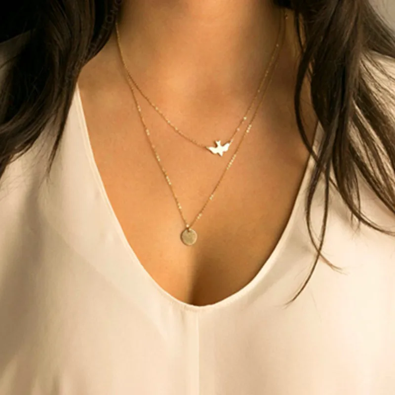 

2019 fashion charm hot jewelry peace dove round pendant multi-layer women's necklace jewelry