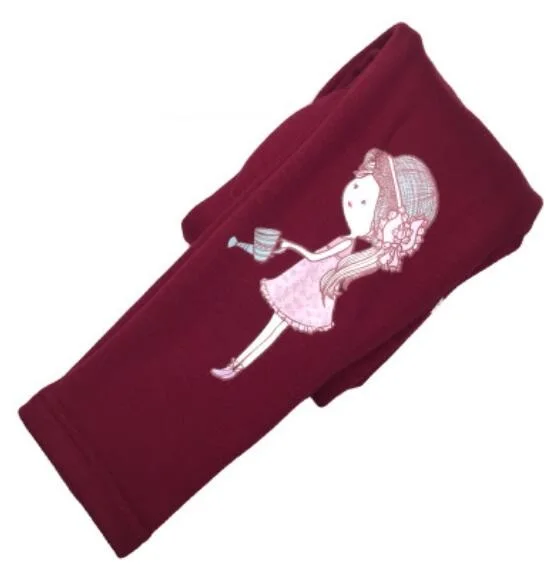 girls wine red Теплые толстые бархатные зимние детские леггинсы Дети брюки хлопок мультфильм печати леггинсы девочки детские длинные брюки - Цвет: girls wine red