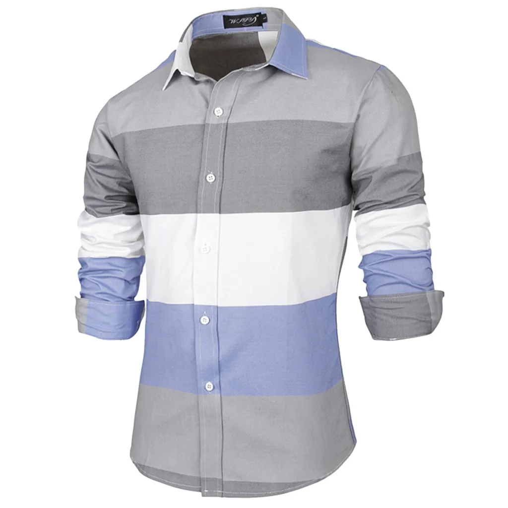 JAYCOSIN рубашка мужская camisa masculina модная деловая полосатая Летняя Повседневная рубашка с длинным рукавом мужская рубашка - Цвет: Синий
