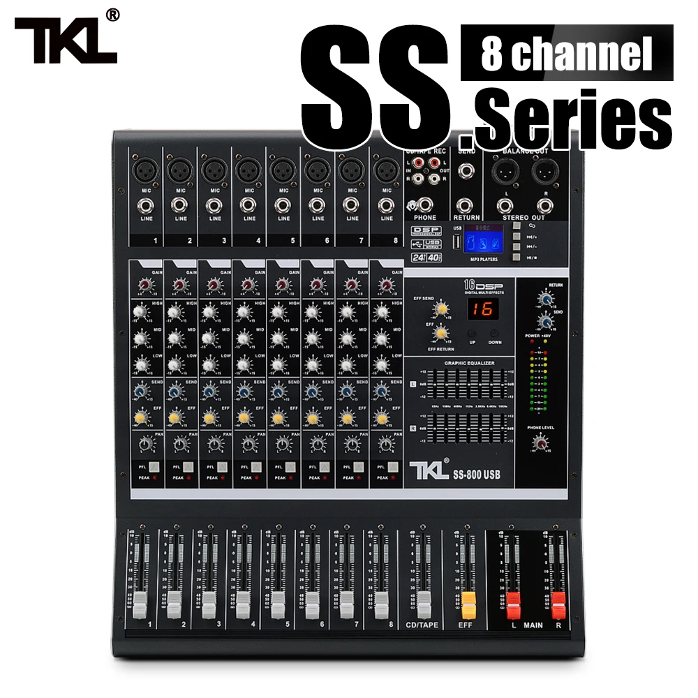 TKL SS800 профессиональный звуковой микшер с USB DJ микшерный пульт MP3 Bluetooth с 16 реверберации эффект 7 эквалайзер S