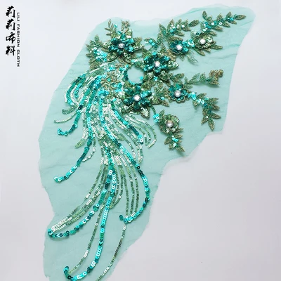

YACKALASI 3D Floral Sequined Diamond Appliqued Beaded Hair Accessory Paillette Flower Embroidered Patches Trims 40*25cm