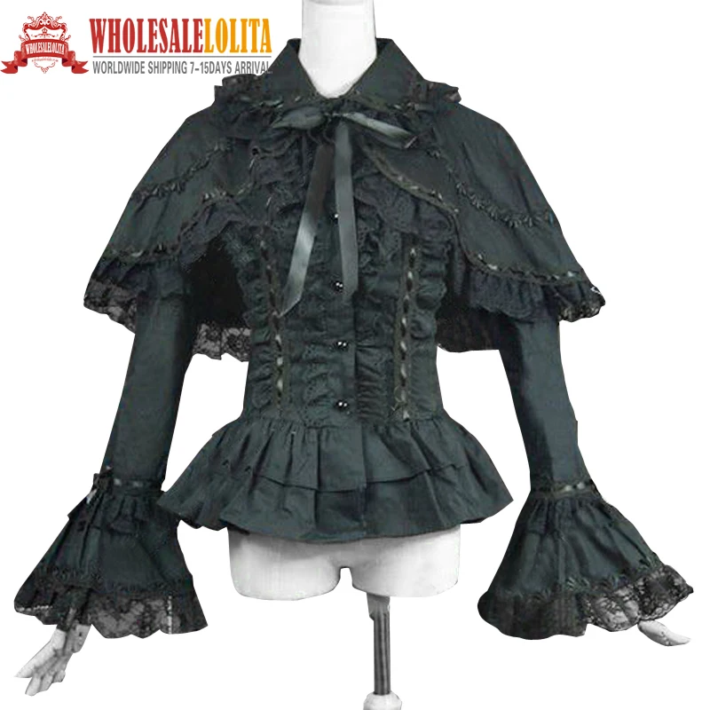 Викторианская готическая Черная хлопковая блузка топ рубашка накидка в стиле