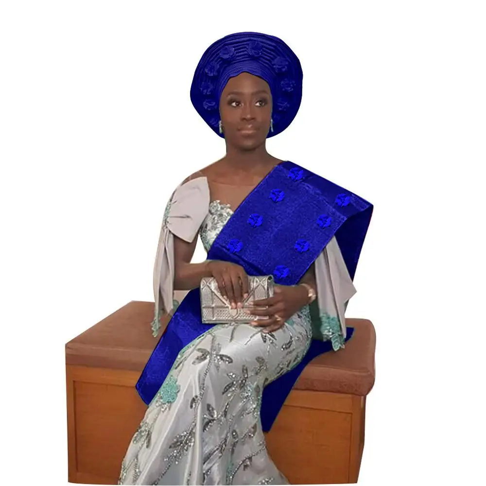 royal ASO OKE геле Африканский Цветочный Женская повязка на голову с плеча - Цвет: royal