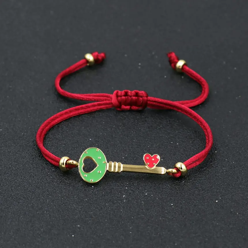 key heart wine red Минимализм Мода из нержавеющей стали Любовь Сердце браслет с ключом для женщин Красная Нить веревка Парные браслеты мужчины Pulseira подарки на удачу - Metal Color: key heart wine red
