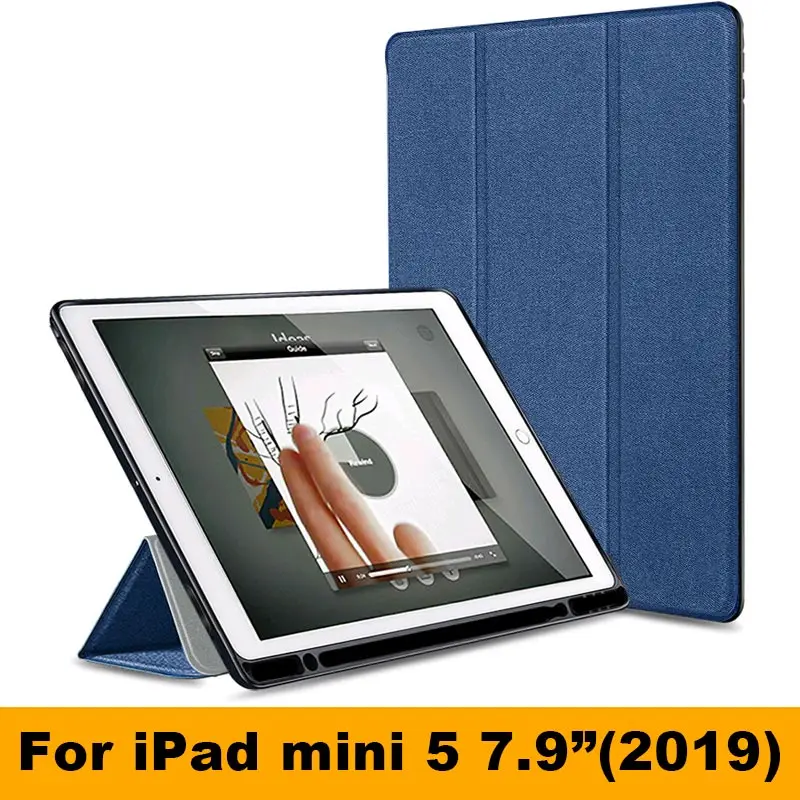 For mini 5 Navy Для нового iPad mini 5 Чехол 7," с карандашом Держатель смарт ткань текстура мягкий силиконовый чехол для iPad mini 1 2 3 4 Funda Capa - Цвет: For mini 5 Navy