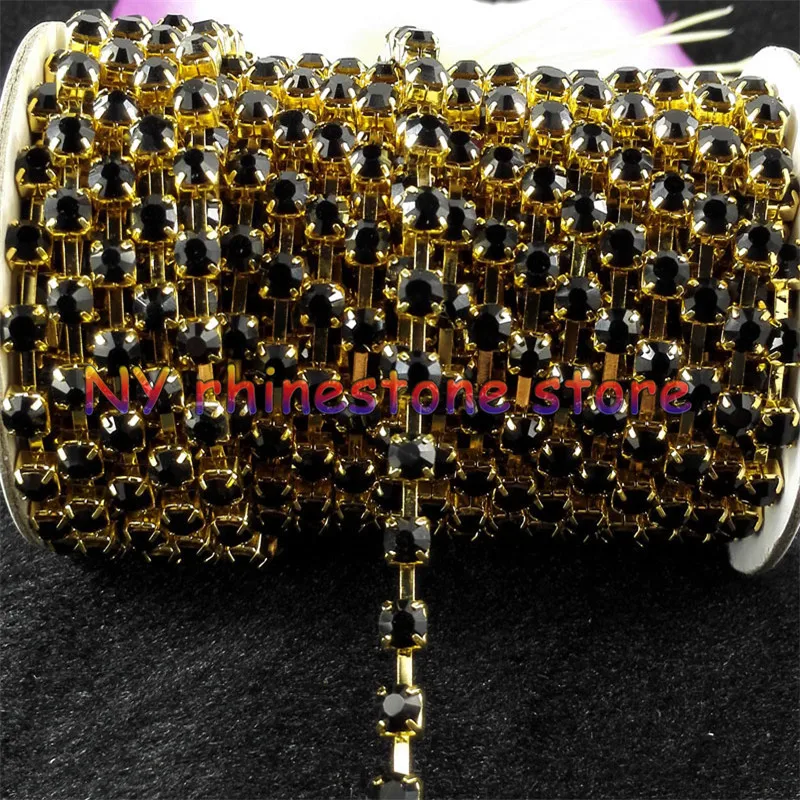 DIY 1 ярд SS6/12/16/20 черные стеклянные стразы золотая цепочка для телефона чашки мыши