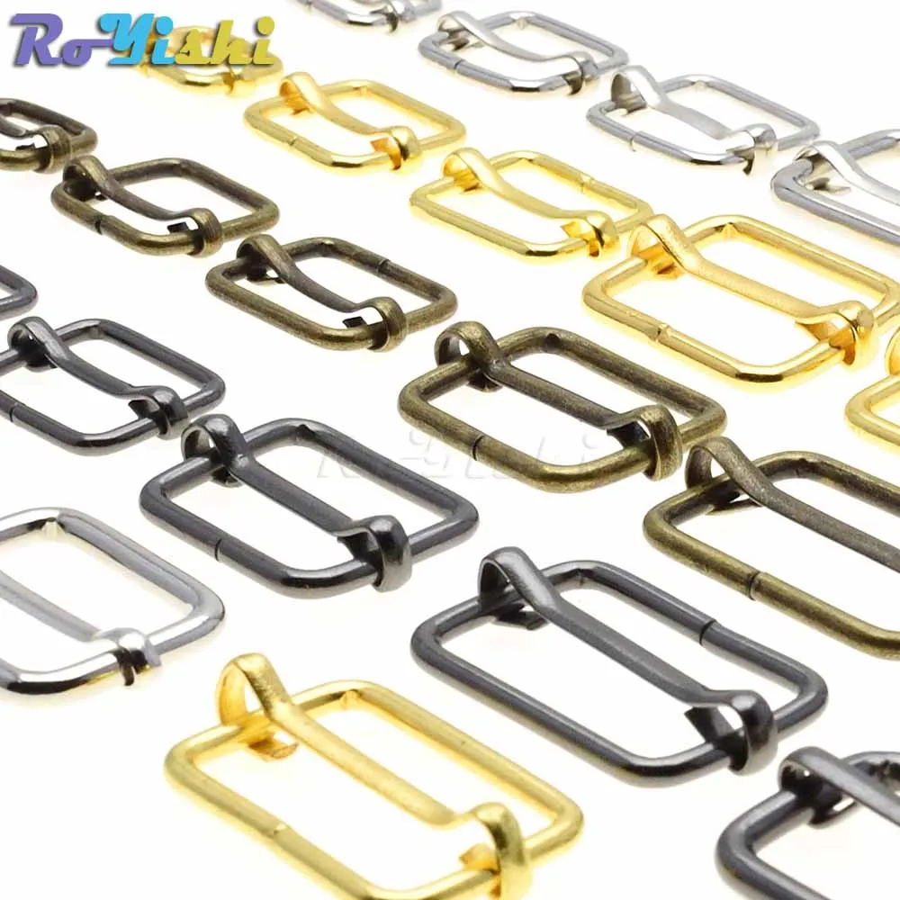

100pcs/pack Metal Slides Tri-Glides Wire-Formed Roller Pin Buckles Strap Slider Adjuster Buckles