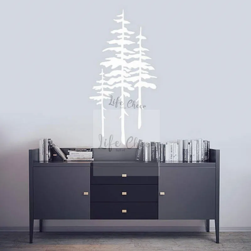 Three Pine Tree Wall Muarls Nature Forest Theme Home Decor Tall Vinyl Decal Silhouette Wallpaper AC069 | Дом и сад