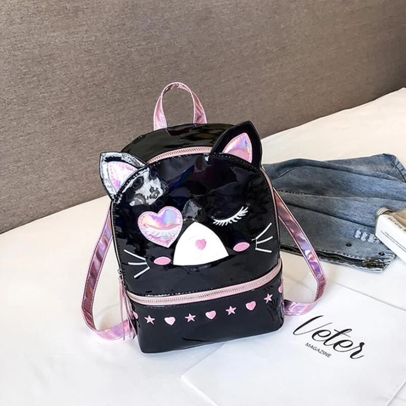 Yogodlns Милая кошка Mochila Mujer лазерный голографический рюкзак женский маленький мини рюкзак для девочек Школьный Рюкзак PU дорожные сумки