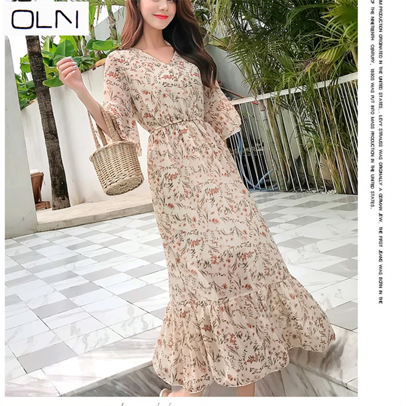 Платье OLN Новое корейское Vestidos поступление Высокое качество Ретро нежный ветер