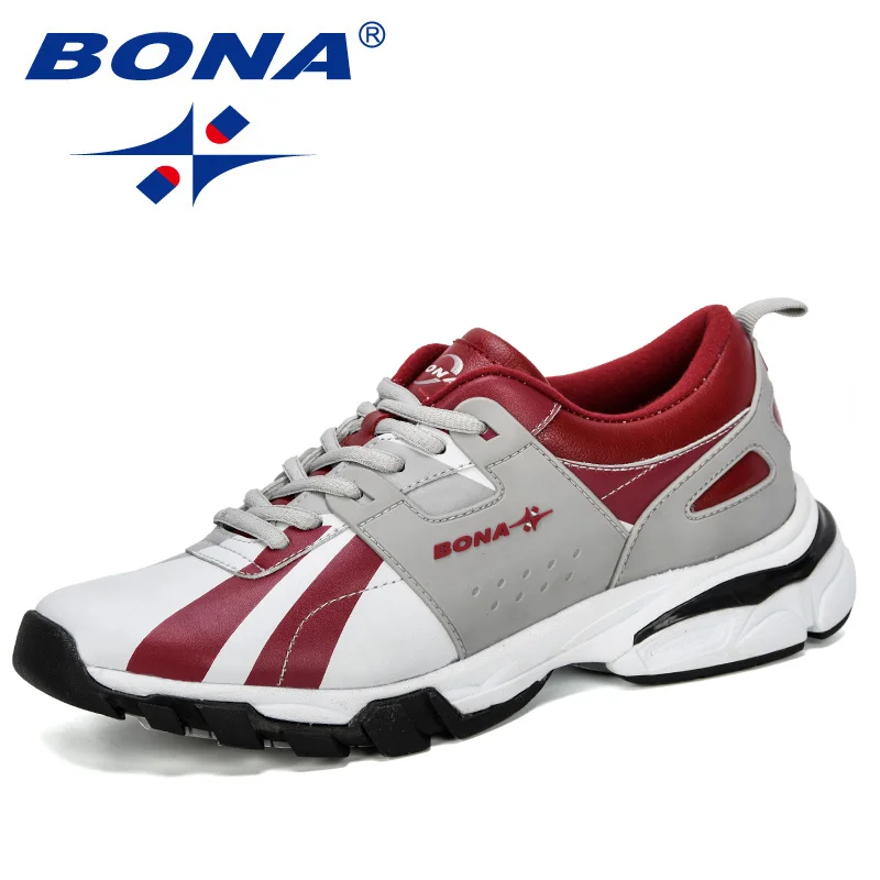 L gray white D red BONA/Новинка года; дизайнерская Классическая Стильная мужская обувь для бега; уличные кроссовки; мужские кроссовки для бега; Мужская Спортивная обувь - Цвет: L gray white D red