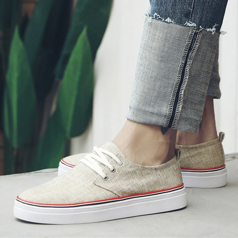 Мужская парусиновая обувь BIMUDUIYU Повседневная дышащая изо льна на плоской подошве