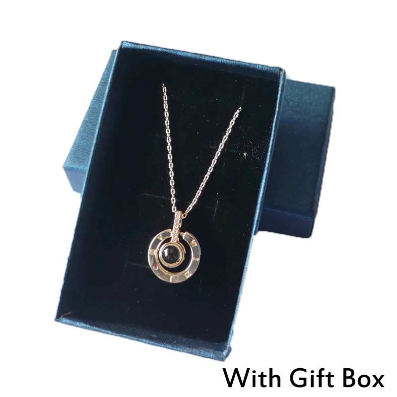 RoseGold With Box Дропшиппинг новое розовое золото серебро 100 языков I Love You Проецирование ожерелье воспоминания о романтической любви свадебное ожерелье - Окраска металла: RoseGold With Box