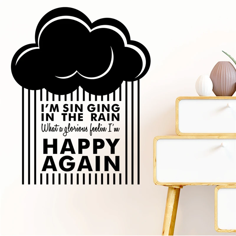 Инспирирующие надписи обратно к счастью настенные наклейки для дома, декора для гостиной, виниловые облака дождя, наклейки, мурали, искусство, черные обои.