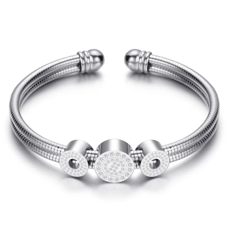 SILVER ROXI Новые браслеты-манжеты, браслеты для женщин, розовое золото, серебро, браслет из нержавеющей стали, циркониевые незамкнутные браслеты, ювелирные изделия pulsera acero - Окраска металла: SILVER