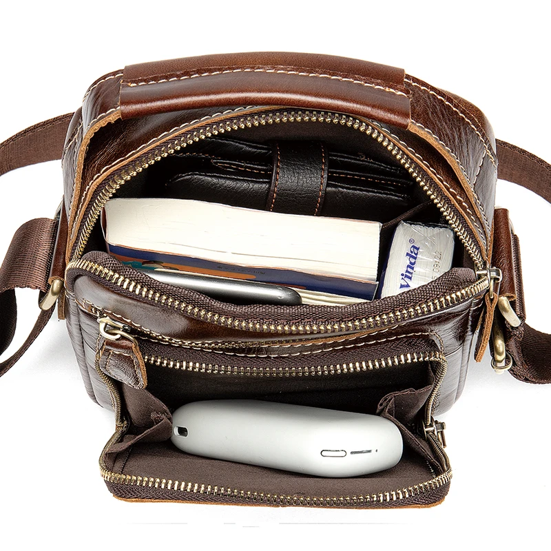 Мужские сумки через плечо WESTAL из натуральной кожи маленькая сумка на молнии