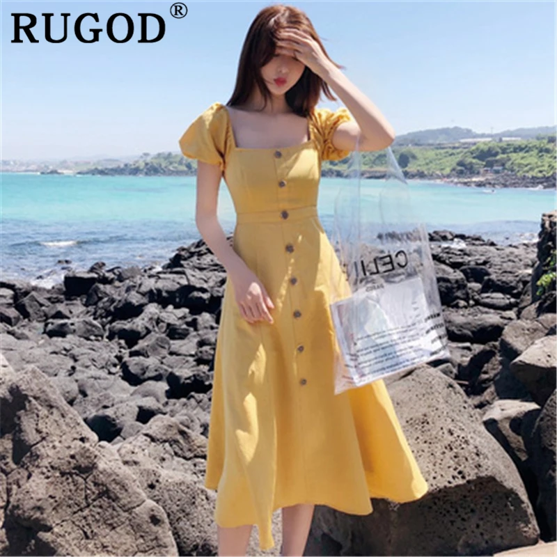 Женское длинное платье RUGOD облегающее трапеция с рукавами фонариками в Корейском