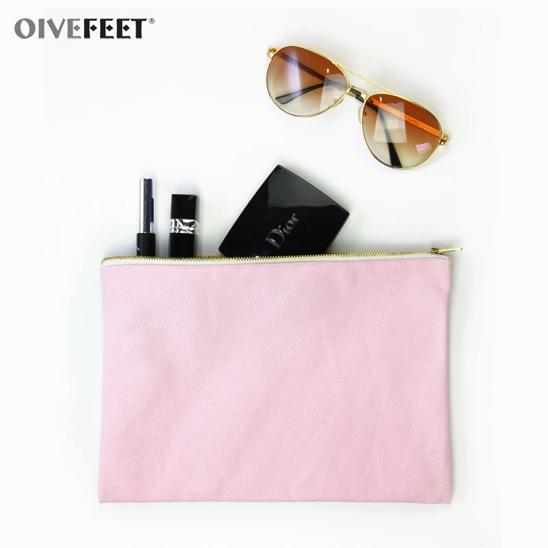 OIVEFEET LGC191 12 унций простая синяя хлопковая холщовая косметичка сумка для