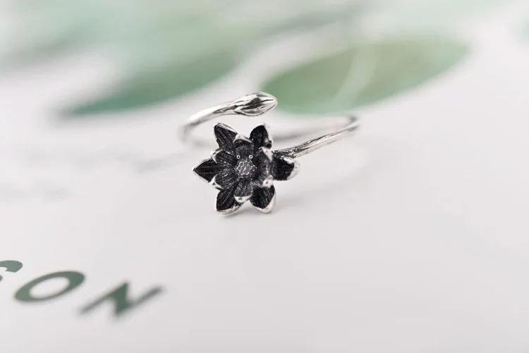 

Free Shipping Solid 100% 925 Sterling Silver Vintage Lotus Flower Open Rings Jewelry anillo de plata anello