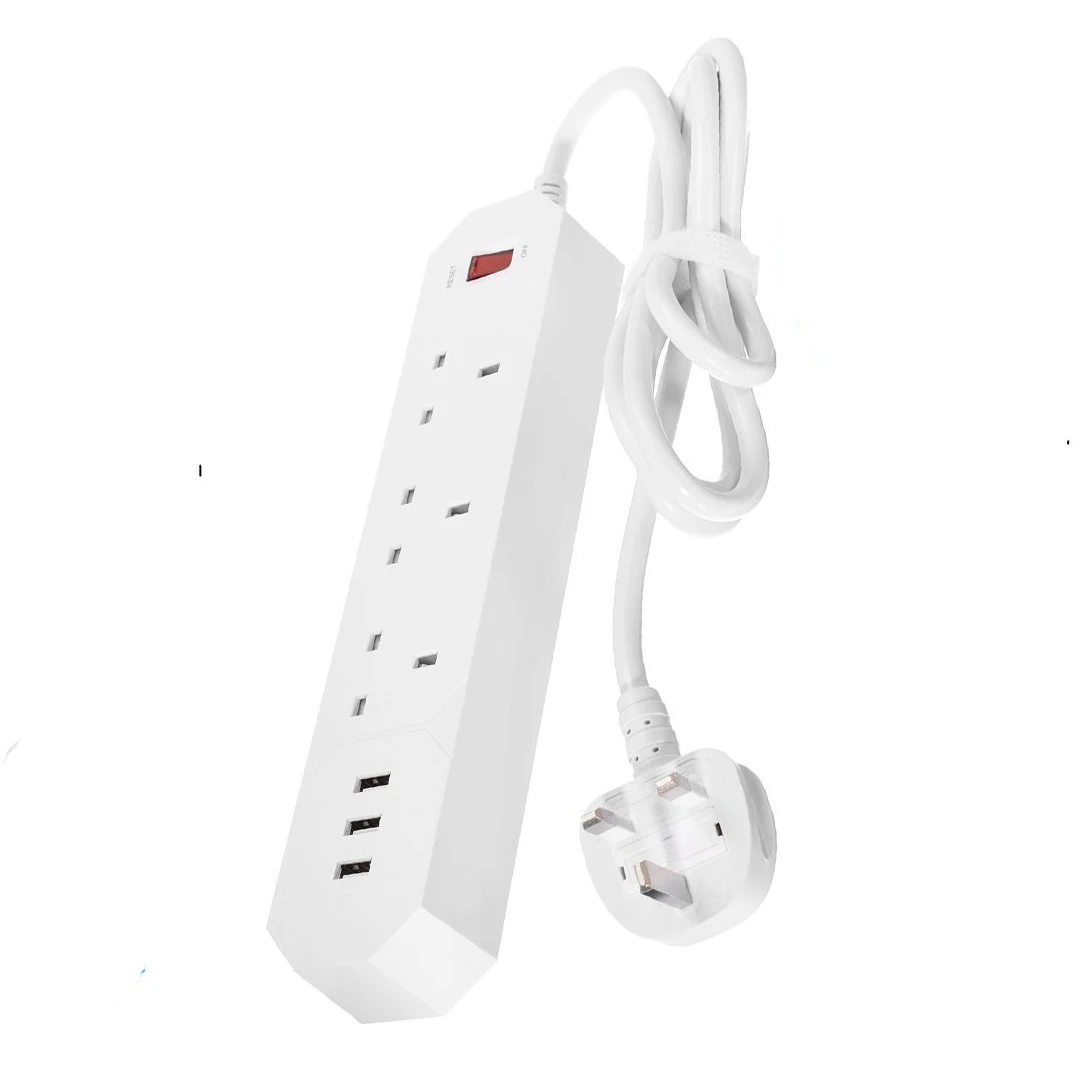 Сетевой фильтр-удлинитель 3 AC UK розетки с USB быстрой зарядкой Ports13A/3250 W 1,8 m - Цвет: White