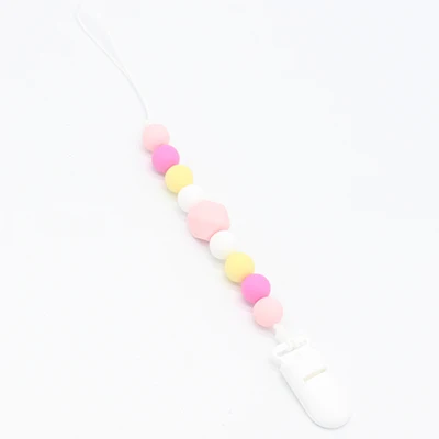 Pink Красочные силиконовые круглые бусины клипсы для соски с цепочкой на ремешке милые чупеты соски поводки ремень для анти падение ребенка кормления - Цвет: Pink