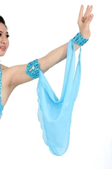 Turquoise Аксессуар к костюму для танца живота: регулируемый рукав из шифона, с двумя браслетами-застёжками на липучке, украшенными блёстками,выбор из 11 расцветок. Оптом - Цвет: Turquoise