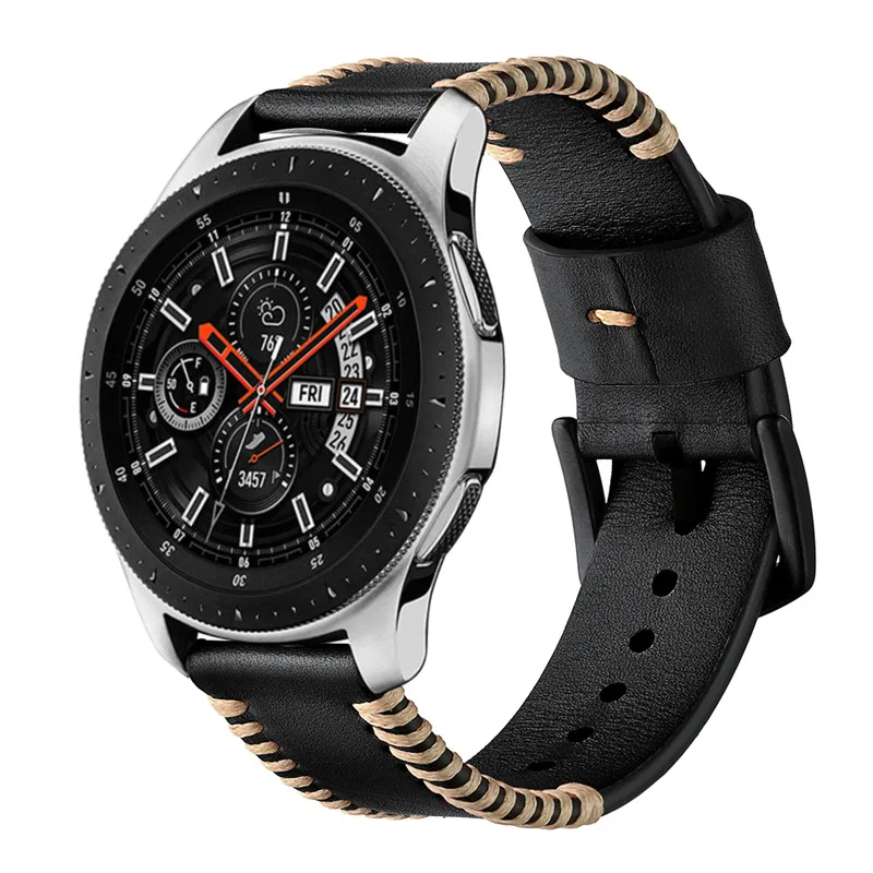 ASHEI 22 мм кожаные винтажные ремешки для часов samsung Galaxy Watch 46 мм ремешки 20 мм ручной работы черный ремешок с застежкой для Galaxy Watch 42 мм