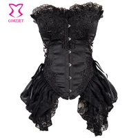 vintage gothic corset bustier top black lace skirted corsetto steampunk corsets and bustiers sexy corpetes corselet plus size