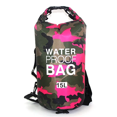 15L pink Водонепроницаемый мешок сухой мешок Открытый Камуфляж ПВХ сумки для спорта плавание Кемпинг Рыбалка рафтинг океан 2L/5L/10L/15L/20L/30L - Цвет: 15L pink