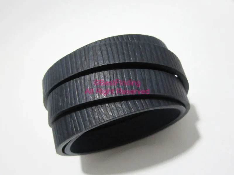 

10x2mm Navy blue interval stripe leather cord 10mm flat leather cord