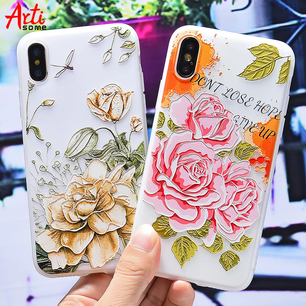 3D силиконовые милосердия цветочный чехол для iPhone 6 s 7 XS 8 Plus X XR MAX мягкий