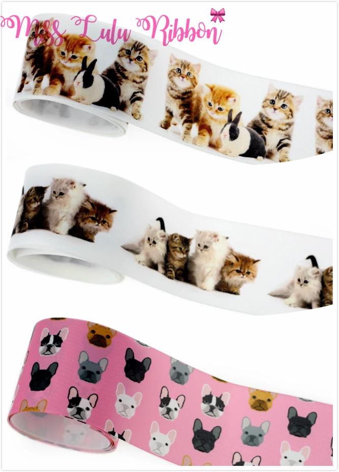 3 &quot75 мм Серия животных милый кот собака напечатанная Grosgrain лента бульдог DIY Bowknots