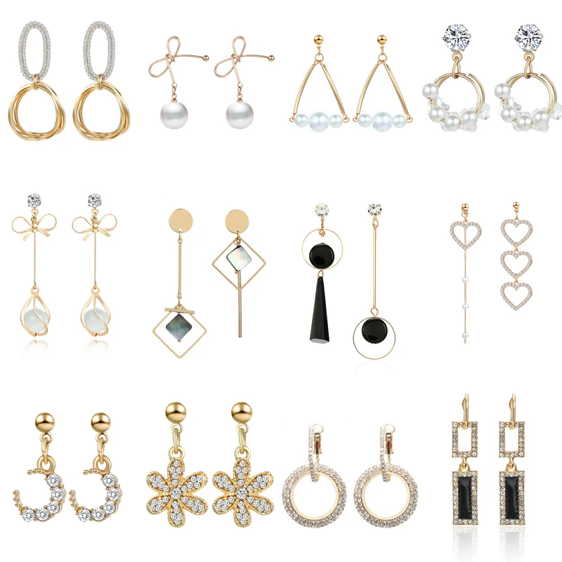 

Korean Style Crystal Rhinestone Earrings For Women Geometric Heart Drop Earrings Temperament Elegant Fashion Jewelry Brincos