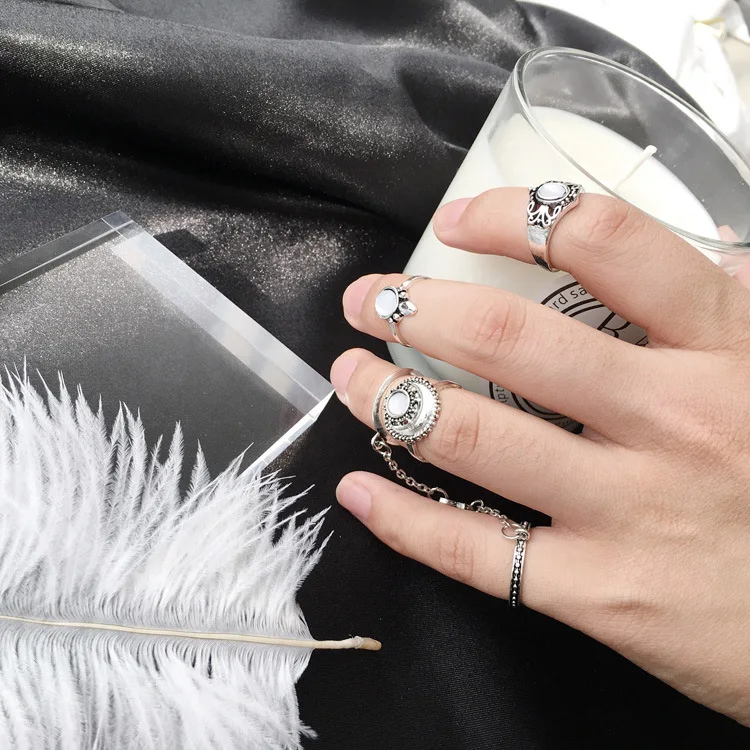 5 шт./компл. Новое модное серебряное кольцо для женщин опал камень ретро