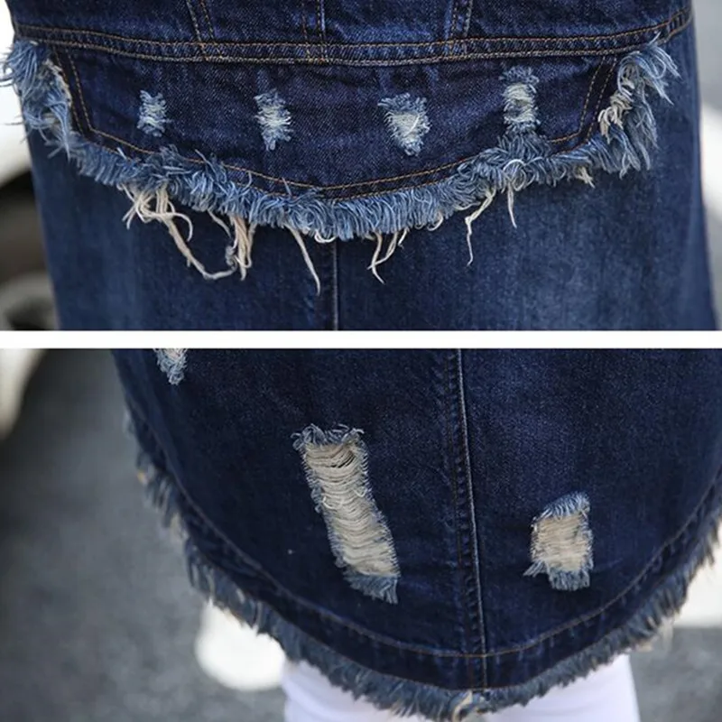 Джинсовый жилет для женщин 2017 новая мода весна осень Длинный без рукавов пальто