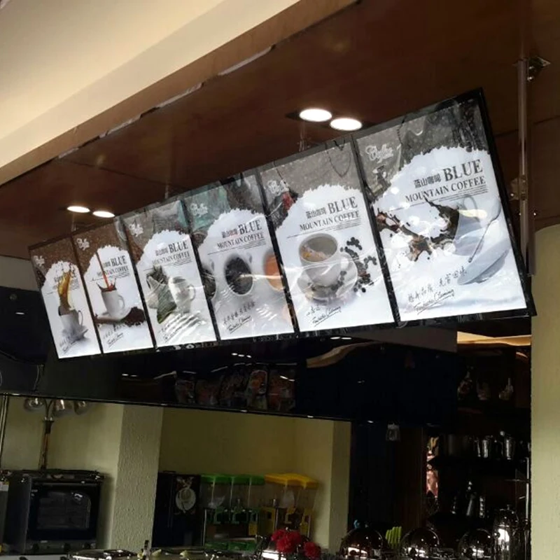 6 шт. супер тонкая магнитная Черная алюминиевая рамка табло меню с Подсветкой