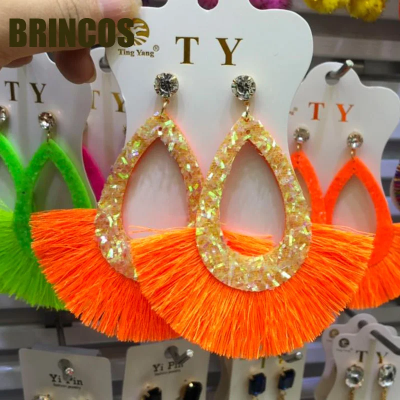 Earrings for women Neon green Tassel boho gold korean indian jewelry statement drop handmade oversize bohemia aliexpress